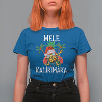 Hawaii Christmas T Shirt For Women Mele Kalikimaka Hawaiian Pineapple Xmas Lights Santa Hat - Wonder Print Shop