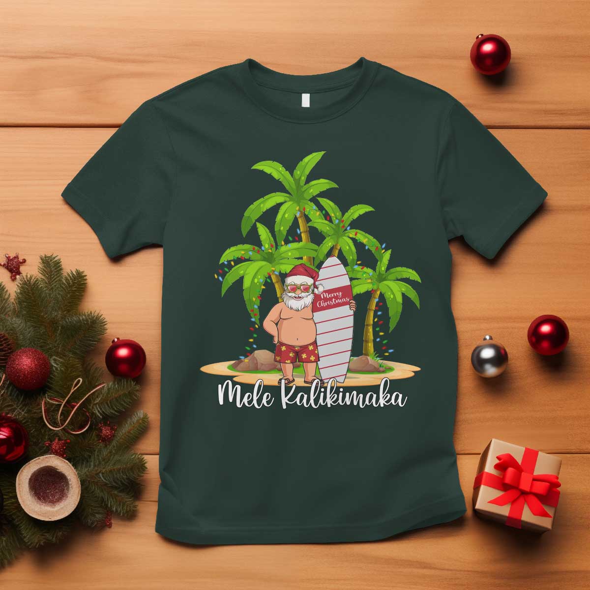 Mele Kalikimaka Hawaiian Christmas In July Hawaii Santa T Shirt Xmas Beach Family Vacation - Wonder Print Shop