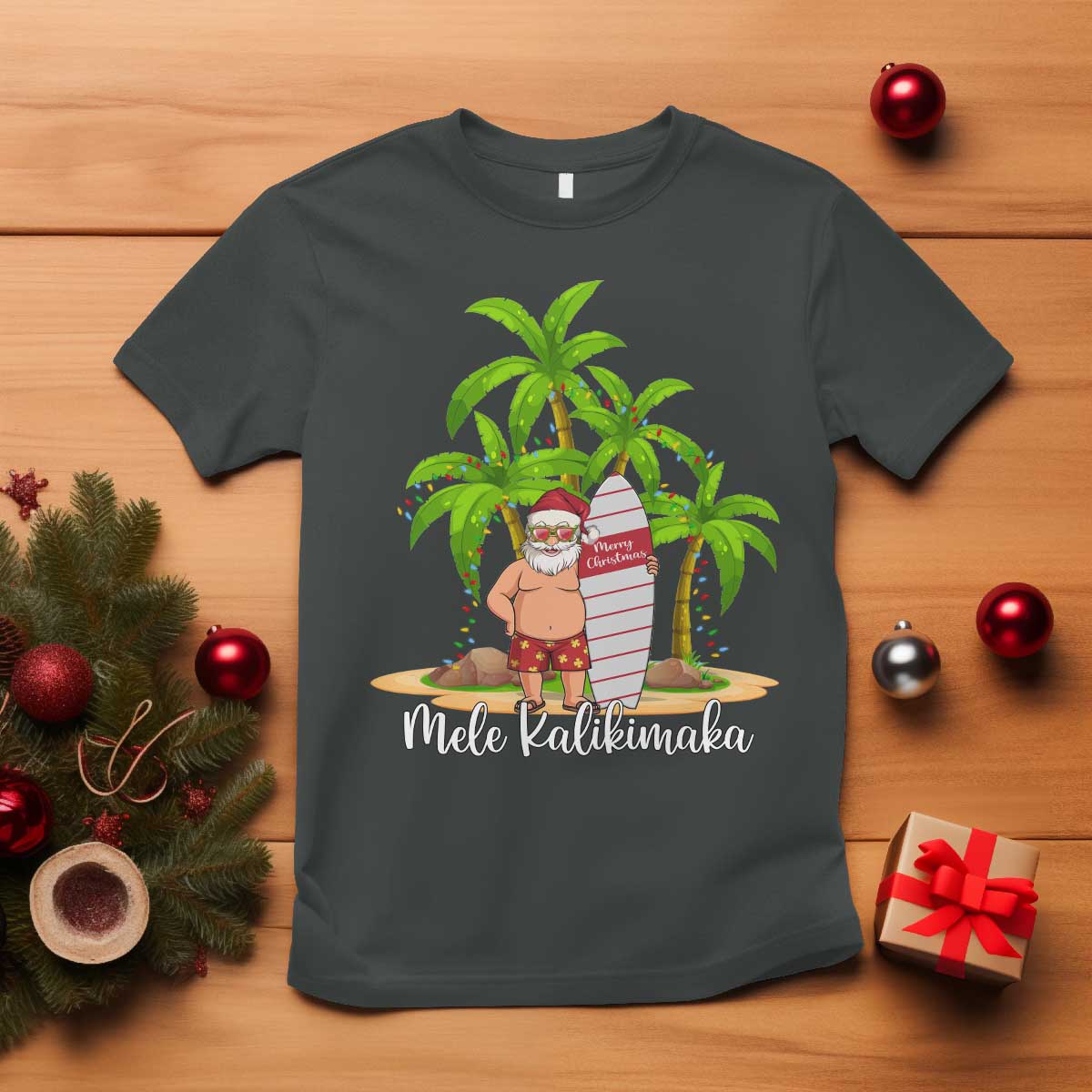 Mele Kalikimaka Hawaiian Christmas In July Hawaii Santa T Shirt Xmas Beach Family Vacation - Wonder Print Shop