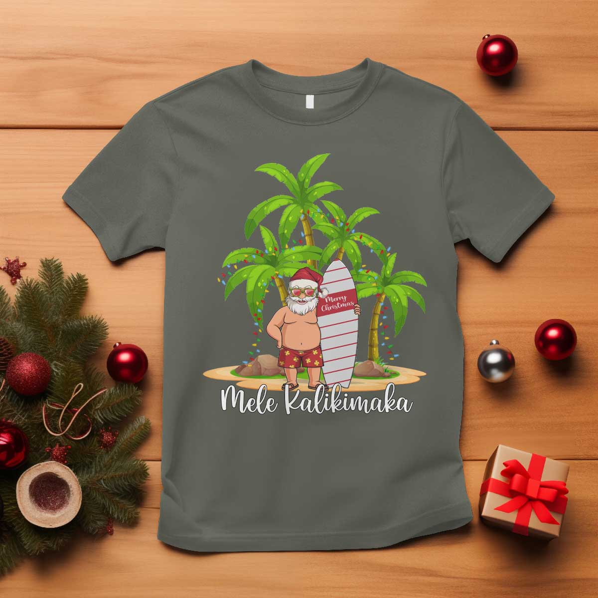 Mele Kalikimaka Hawaiian Christmas In July Hawaii Santa T Shirt Xmas Beach Family Vacation - Wonder Print Shop