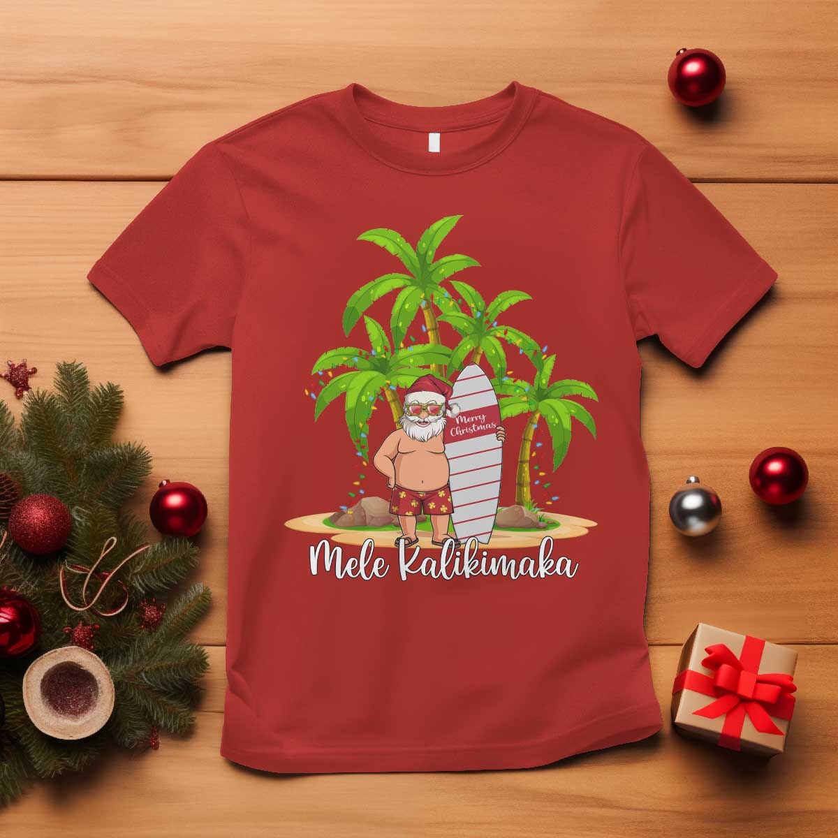 Mele Kalikimaka Hawaiian Christmas In July Hawaii Santa T Shirt Xmas Beach Family Vacation - Wonder Print Shop