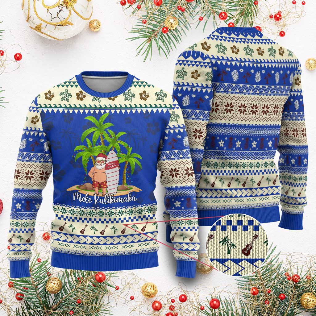 Mele Kalikimaka Hawaiian Ugly Christmas Sweater Hawaii Santa Xmas Beach Family Vacation - Wonder Print Shop