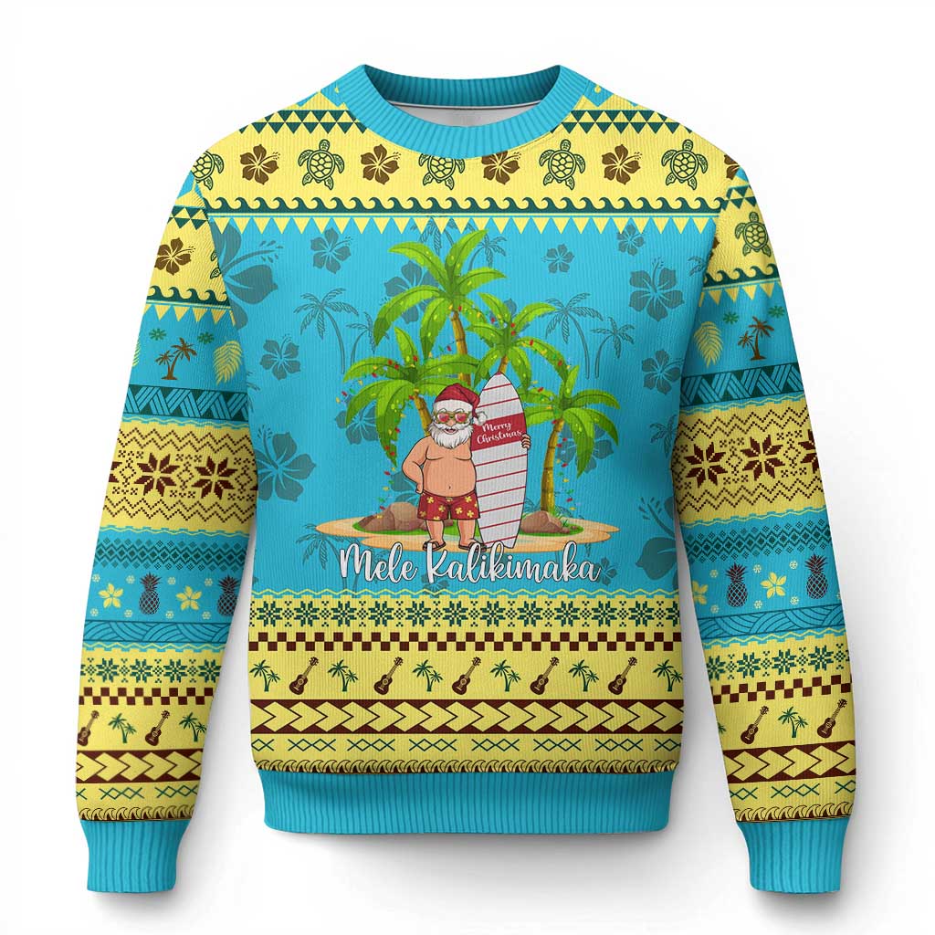 Mele Kalikimaka Hawaiian Ugly Christmas Sweater Hawaii Santa Xmas Beach Family Vacation - Wonder Print Shop