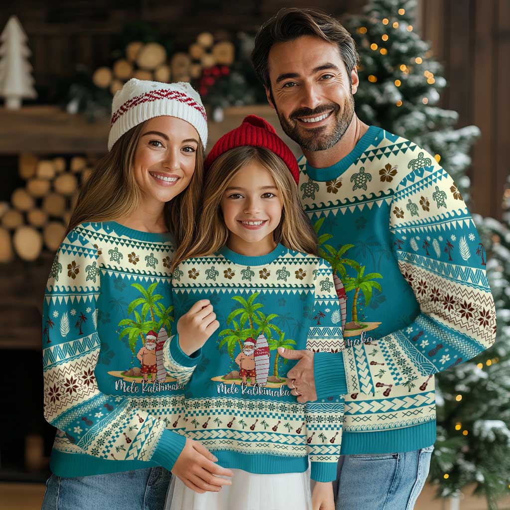 Mele Kalikimaka Hawaiian Ugly Christmas Sweater Hawaii Santa Xmas Beach Family Vacation - Wonder Print Shop