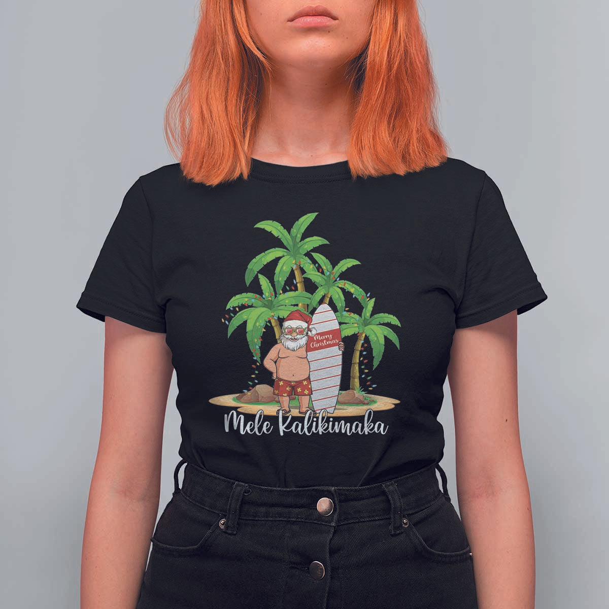 Mele Kalikimaka Hawaiian Christmas In July Hawaii Santa T Shirt For Women Xmas Beach Family Vacation - Wonder Print Shop