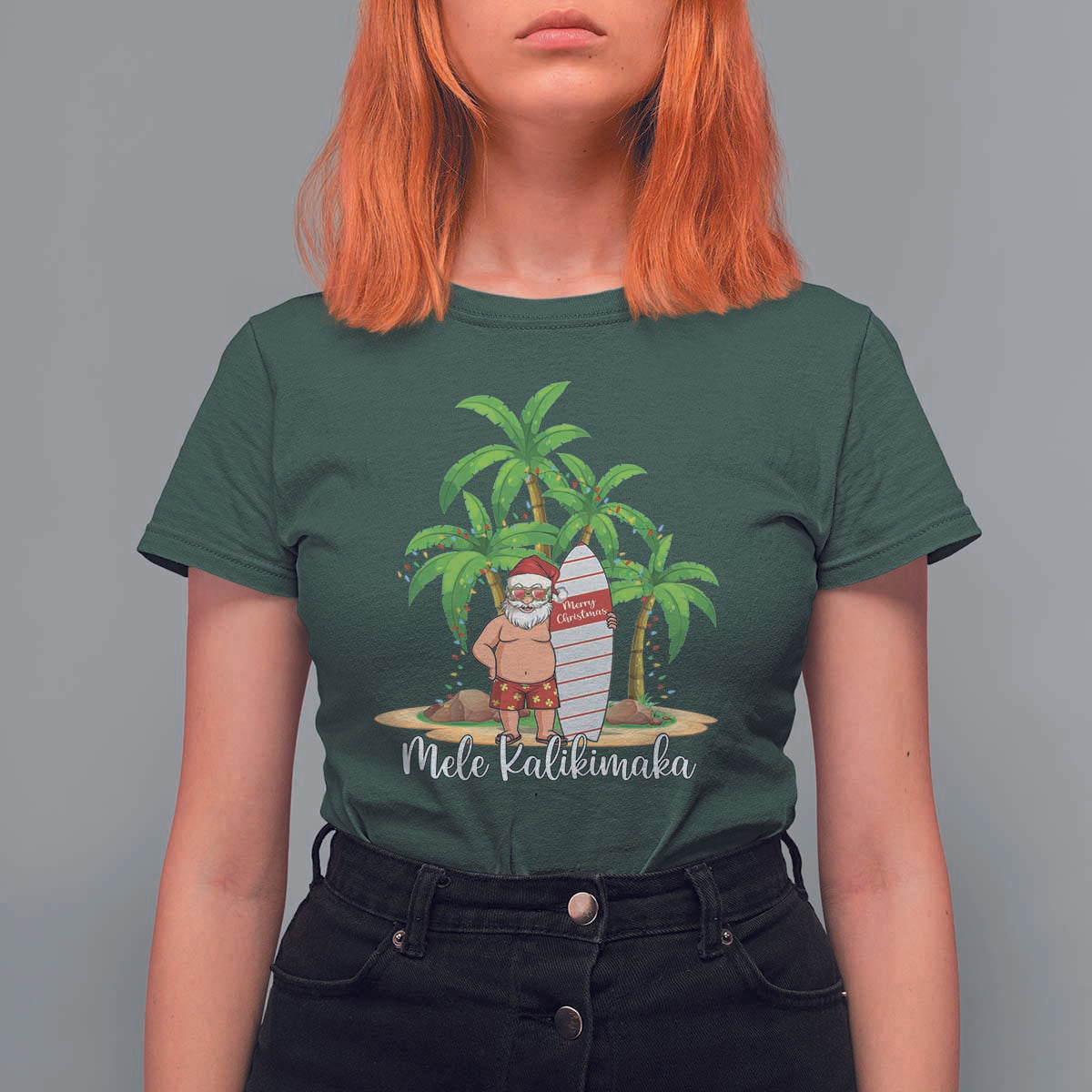 Mele Kalikimaka Hawaiian Christmas In July Hawaii Santa T Shirt For Women Xmas Beach Family Vacation - Wonder Print Shop