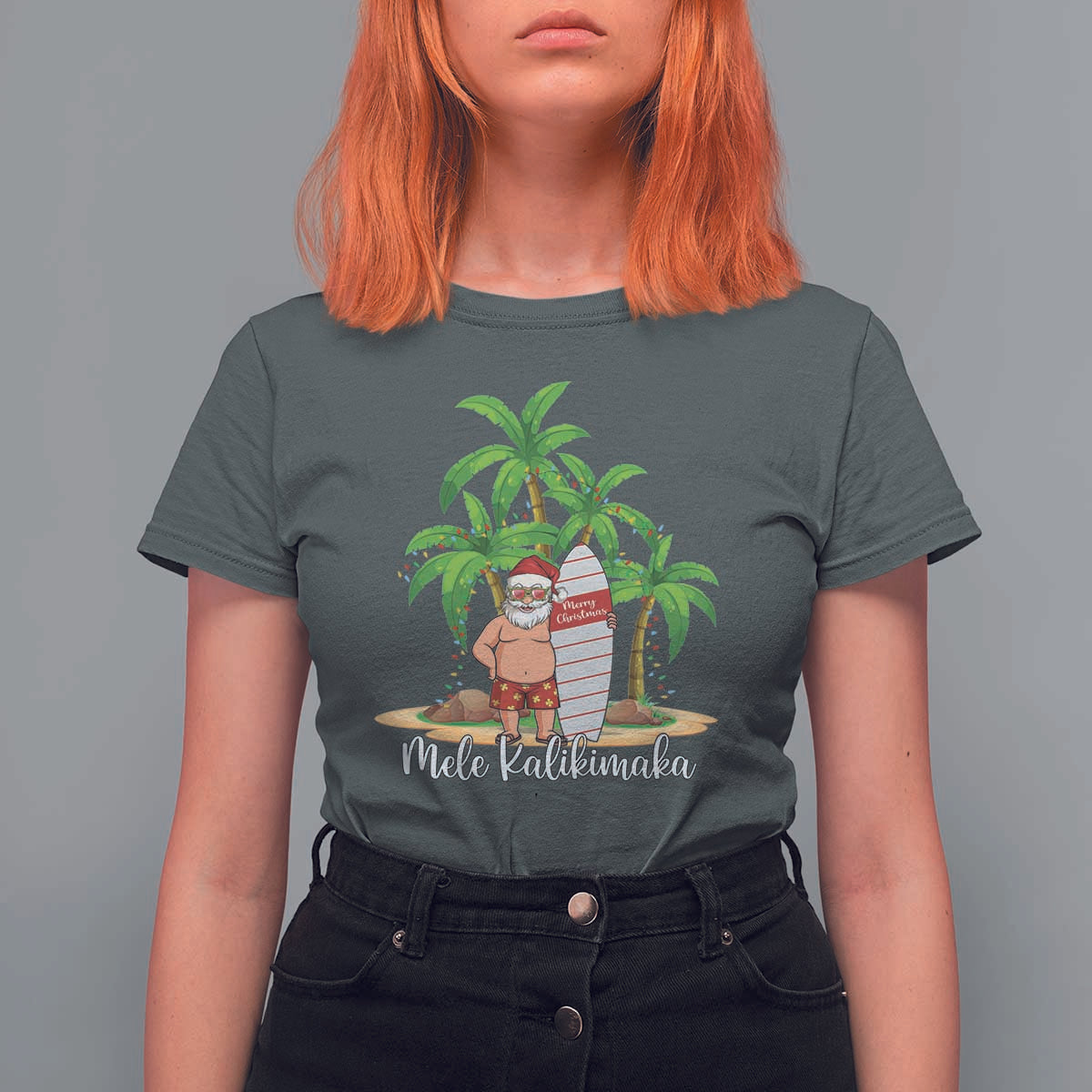 Mele Kalikimaka Hawaiian Christmas In July Hawaii Santa T Shirt For Women Xmas Beach Family Vacation - Wonder Print Shop