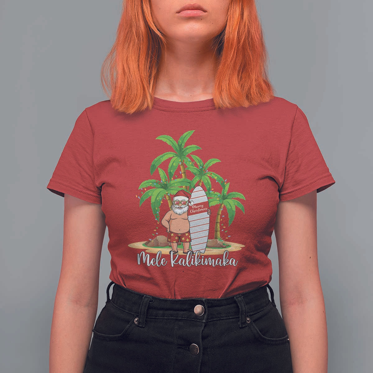 Mele Kalikimaka Hawaiian Christmas In July Hawaii Santa T Shirt For Women Xmas Beach Family Vacation - Wonder Print Shop
