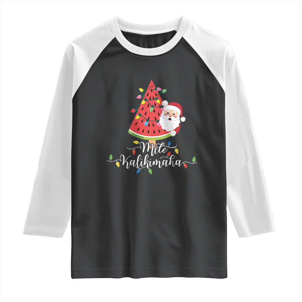 Mele Kalikimaka Hawaiian Christmas Santa Raglan Shirt Watermelon Summer Tree Tropical Xmas