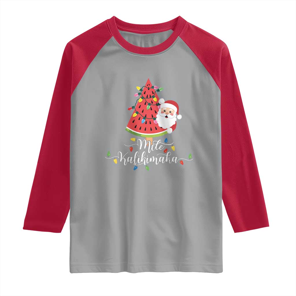 Mele Kalikimaka Hawaiian Christmas Santa Raglan Shirt Watermelon Summer Tree Tropical Xmas