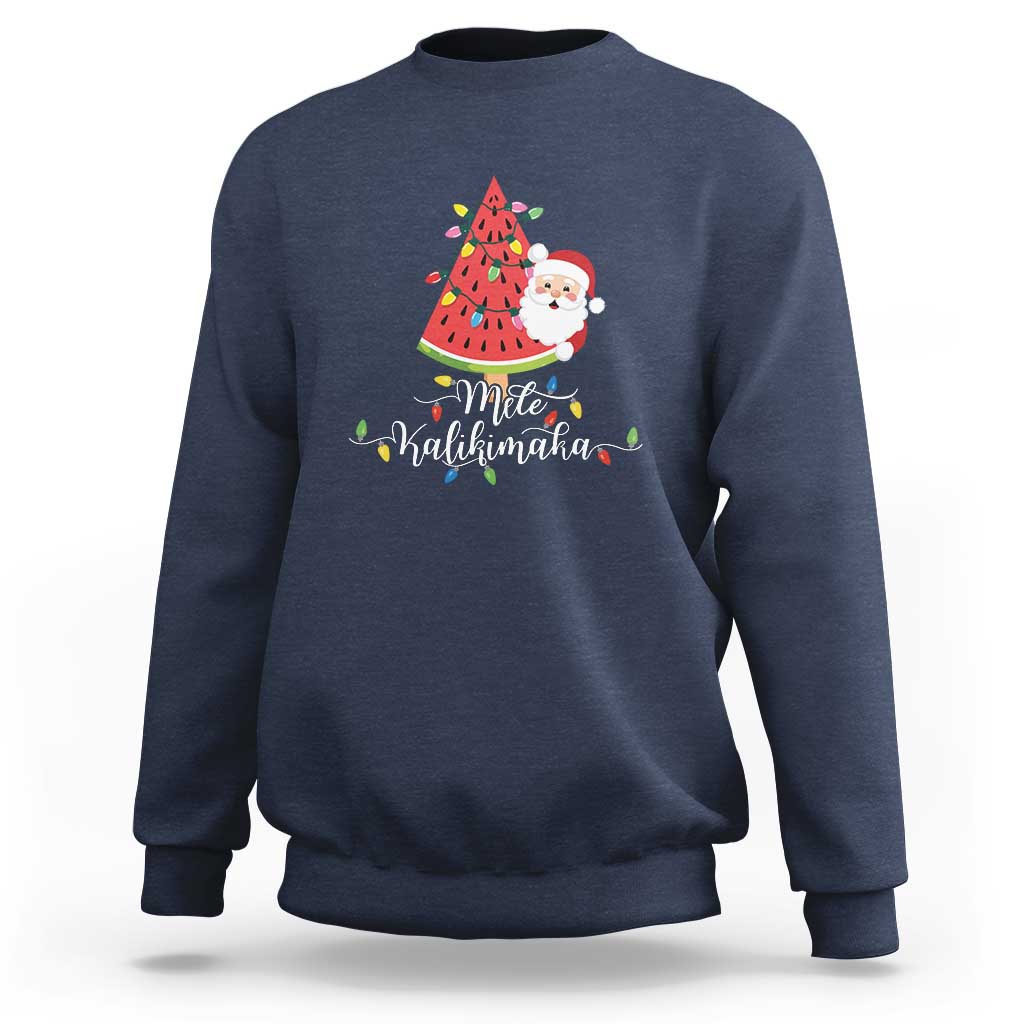 Mele Kalikimaka Hawaiian Christmas In July Hawaii Santa Sweatshirt Watermelon Summer Tree Tropical Xmas Gift Family Holiday - Wonder Print Shop