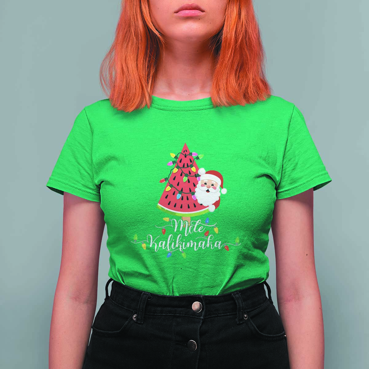 Mele Kalikimaka Hawaiian Christmas In July Hawaii Santa T Shirt For Women Watermelon Summer Tree Tropical Xmas Gift Family Holiday - Wonder Print Shop