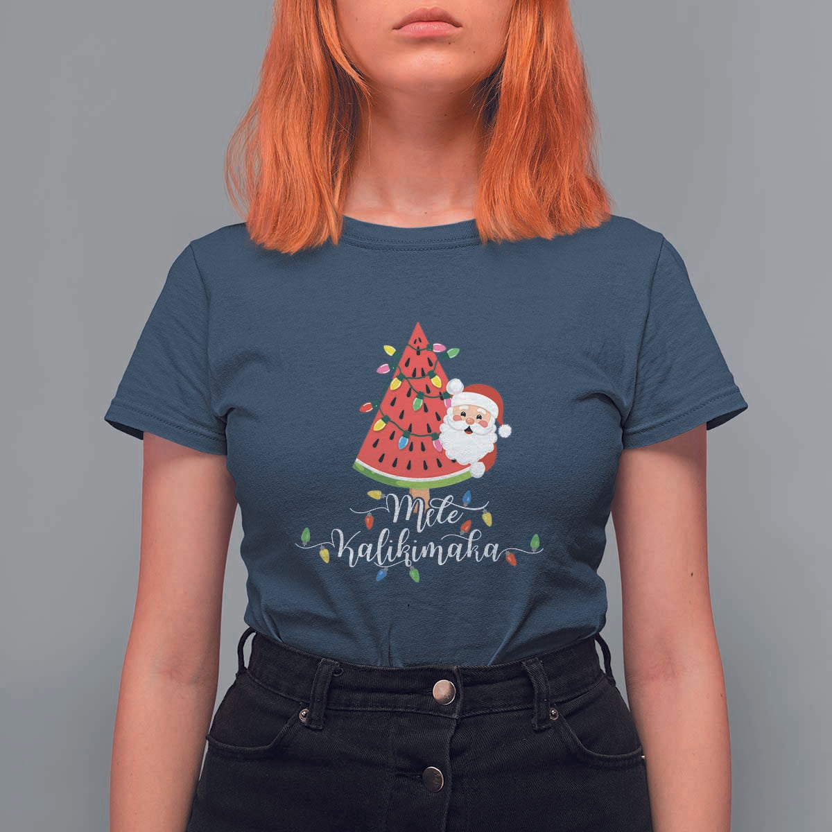 Mele Kalikimaka Hawaiian Christmas In July Hawaii Santa T Shirt For Women Watermelon Summer Tree Tropical Xmas Gift Family Holiday - Wonder Print Shop