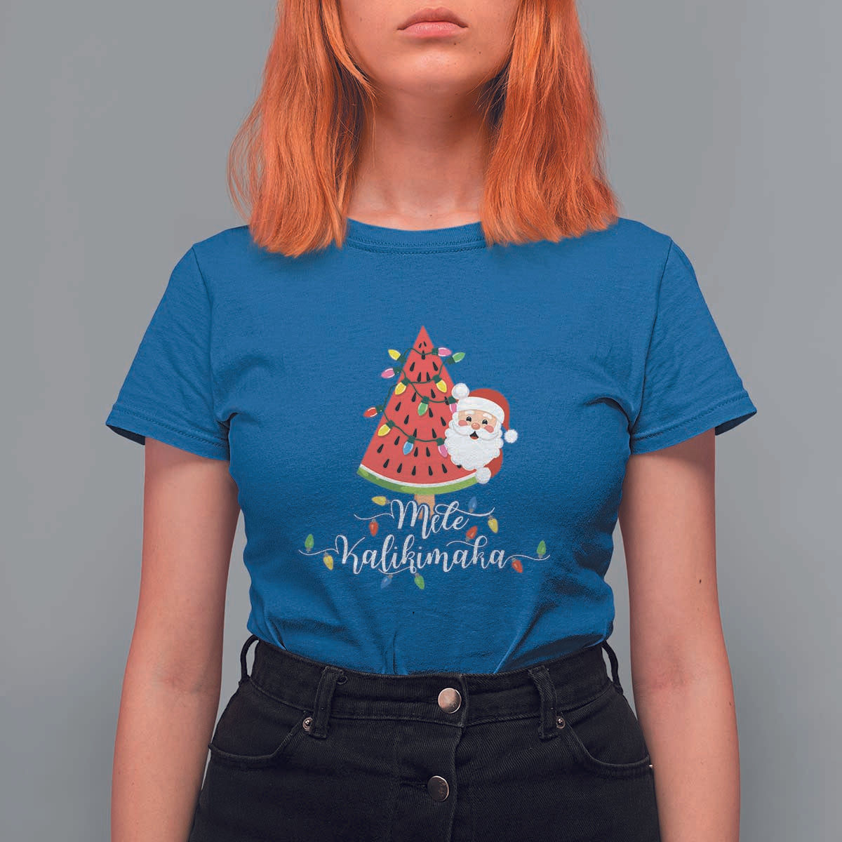 Mele Kalikimaka Hawaiian Christmas In July Hawaii Santa T Shirt For Women Watermelon Summer Tree Tropical Xmas Gift Family Holiday - Wonder Print Shop