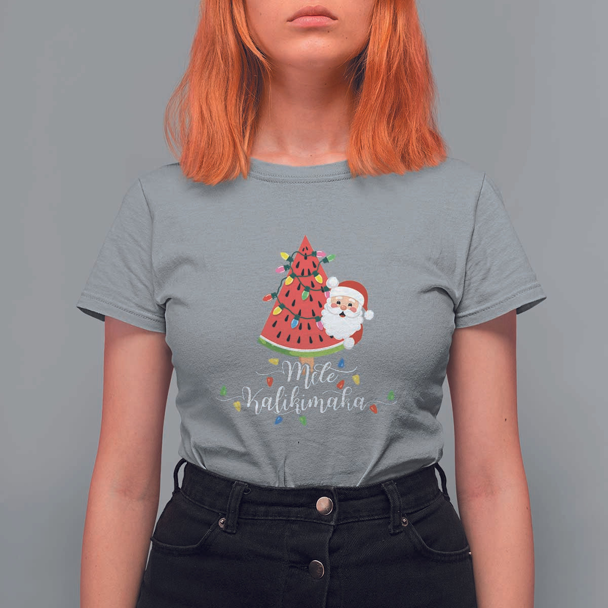 Mele Kalikimaka Hawaiian Christmas In July Hawaii Santa T Shirt For Women Watermelon Summer Tree Tropical Xmas Gift Family Holiday - Wonder Print Shop