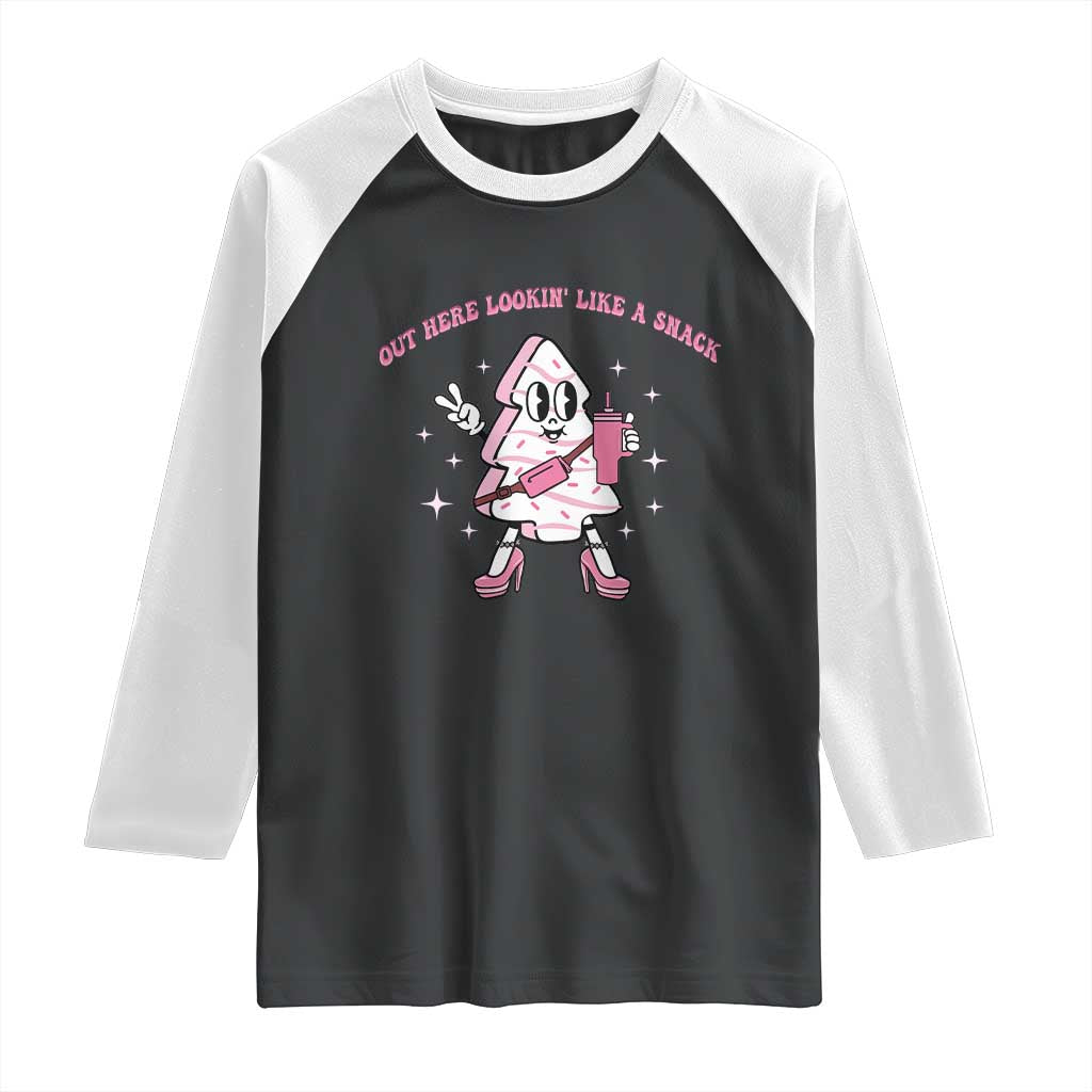 Pink Christmas Tree Cake Raglan Shirt Out Here Lookin Like A Snack Boujee Xmas