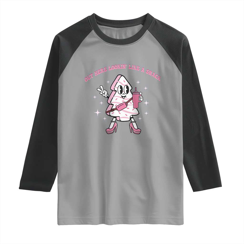 Pink Christmas Tree Cake Raglan Shirt Out Here Lookin Like A Snack Boujee Xmas