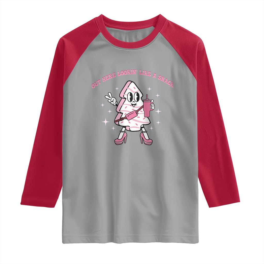 Pink Christmas Tree Cake Raglan Shirt Out Here Lookin Like A Snack Boujee Xmas