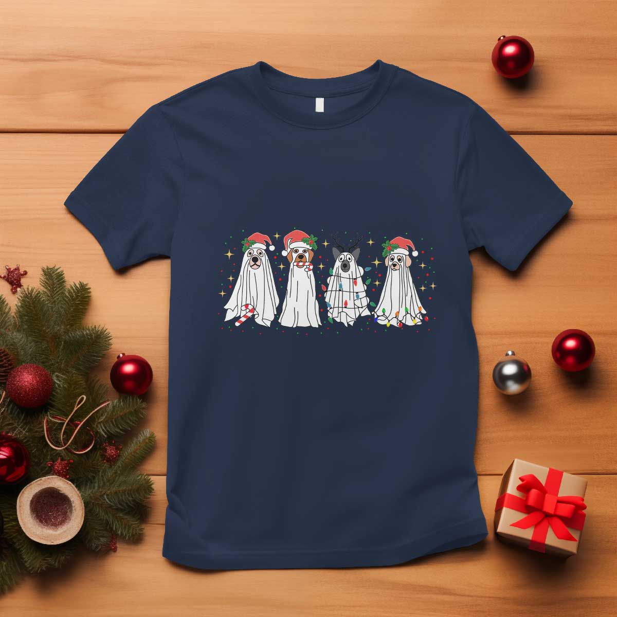Christmas Ghost Dog T Shirt - Wonder Print Shop