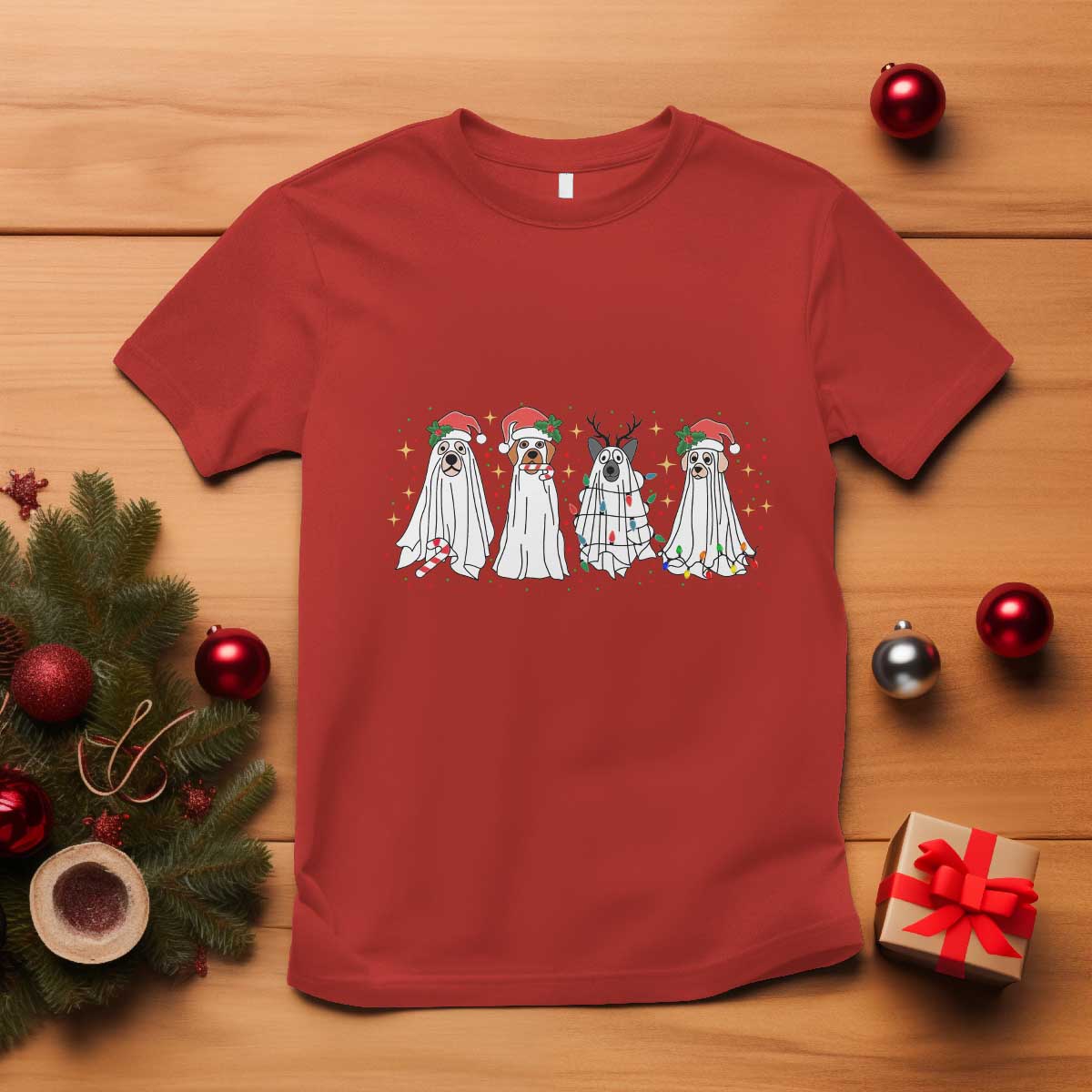 Christmas Ghost Dog T Shirt - Wonder Print Shop