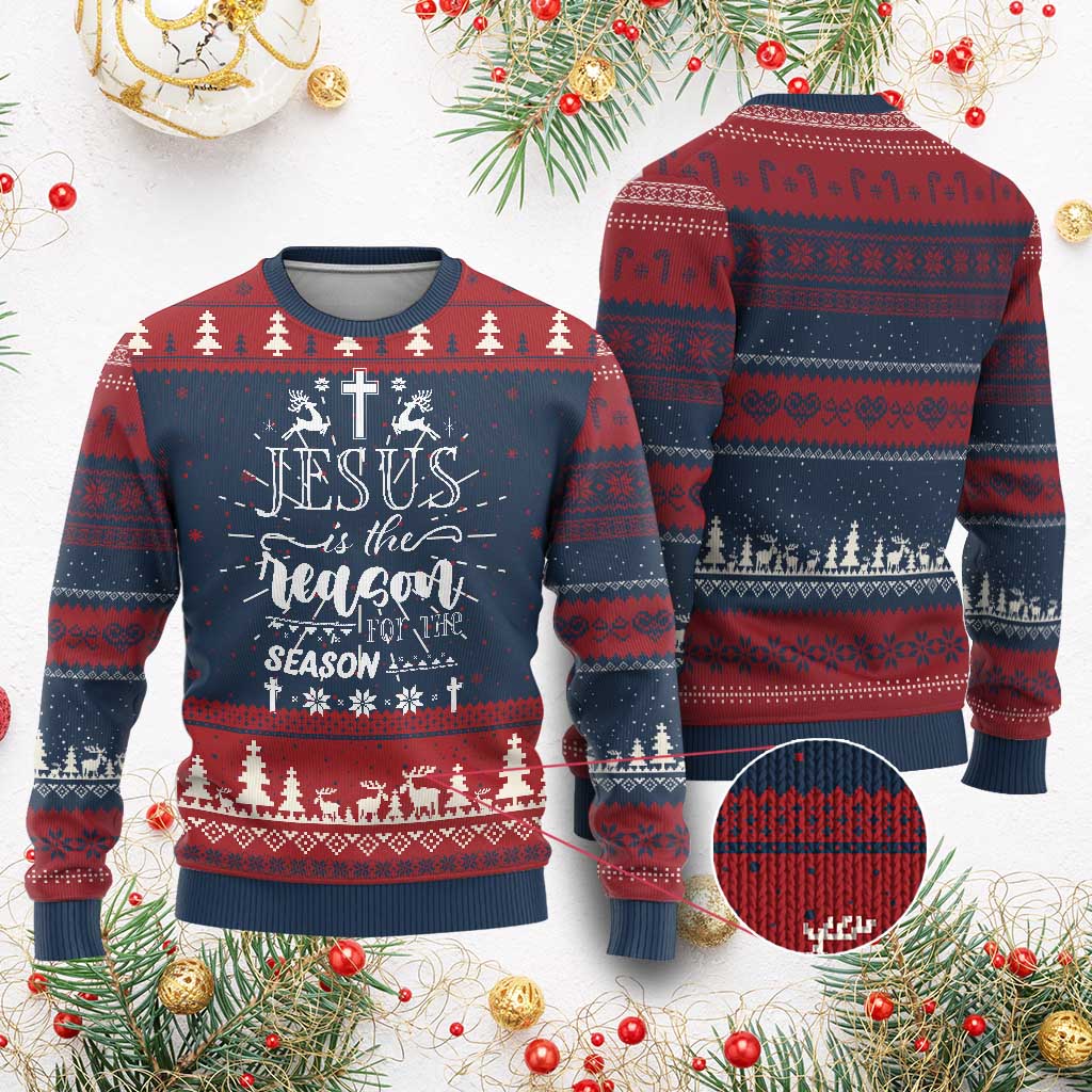 Christian Xmas Ugly Christmas Sweater Jesus Is The Reason For The Season Xmas Faith - Wonder Print Shop