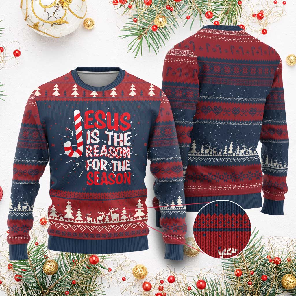 Christian Christmas Knitted Sweatshirt Jesus Is The Reason For The Season - Wonder Print Shop