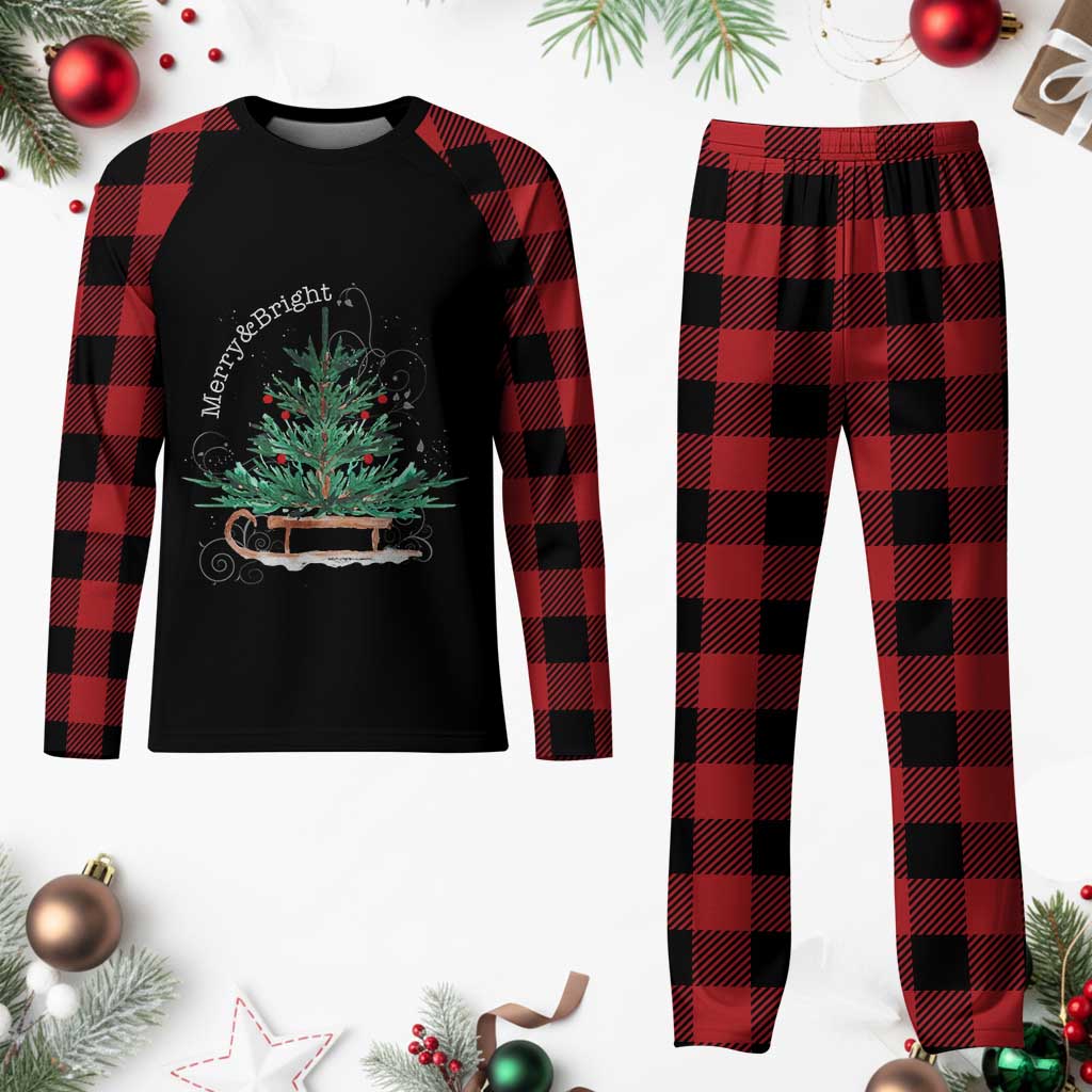 Merry & Bright Christmas Sleigh Plaid Pajama Set - Wonder Print Shop