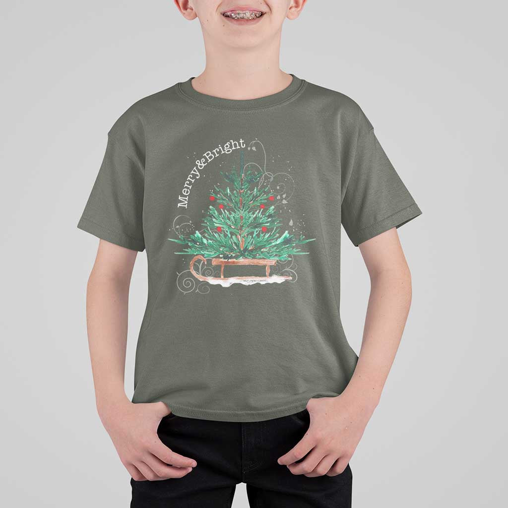 Merry & Bright Christmas Sleigh T Shirt For Kid - Wonder Print Shop
