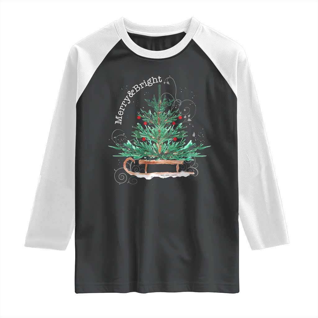 Merry and Bright Christmas Sleigh Raglan Shirt