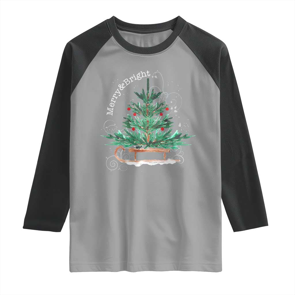 Merry and Bright Christmas Sleigh Raglan Shirt
