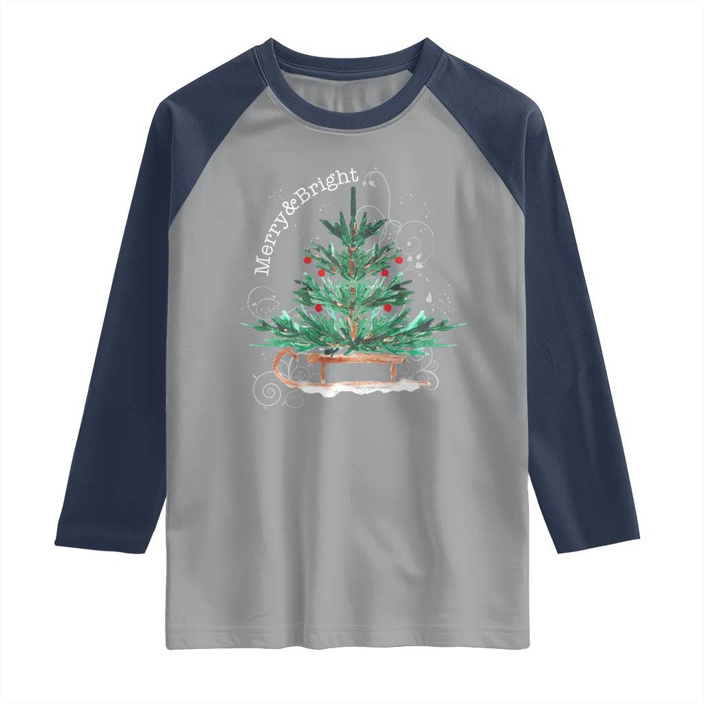 Merry and Bright Christmas Sleigh Raglan Shirt