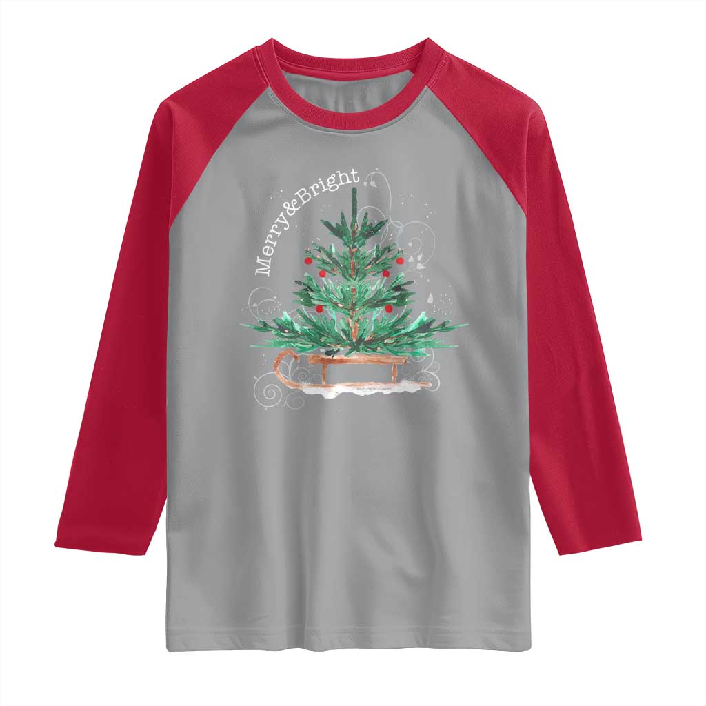 Merry and Bright Christmas Sleigh Raglan Shirt