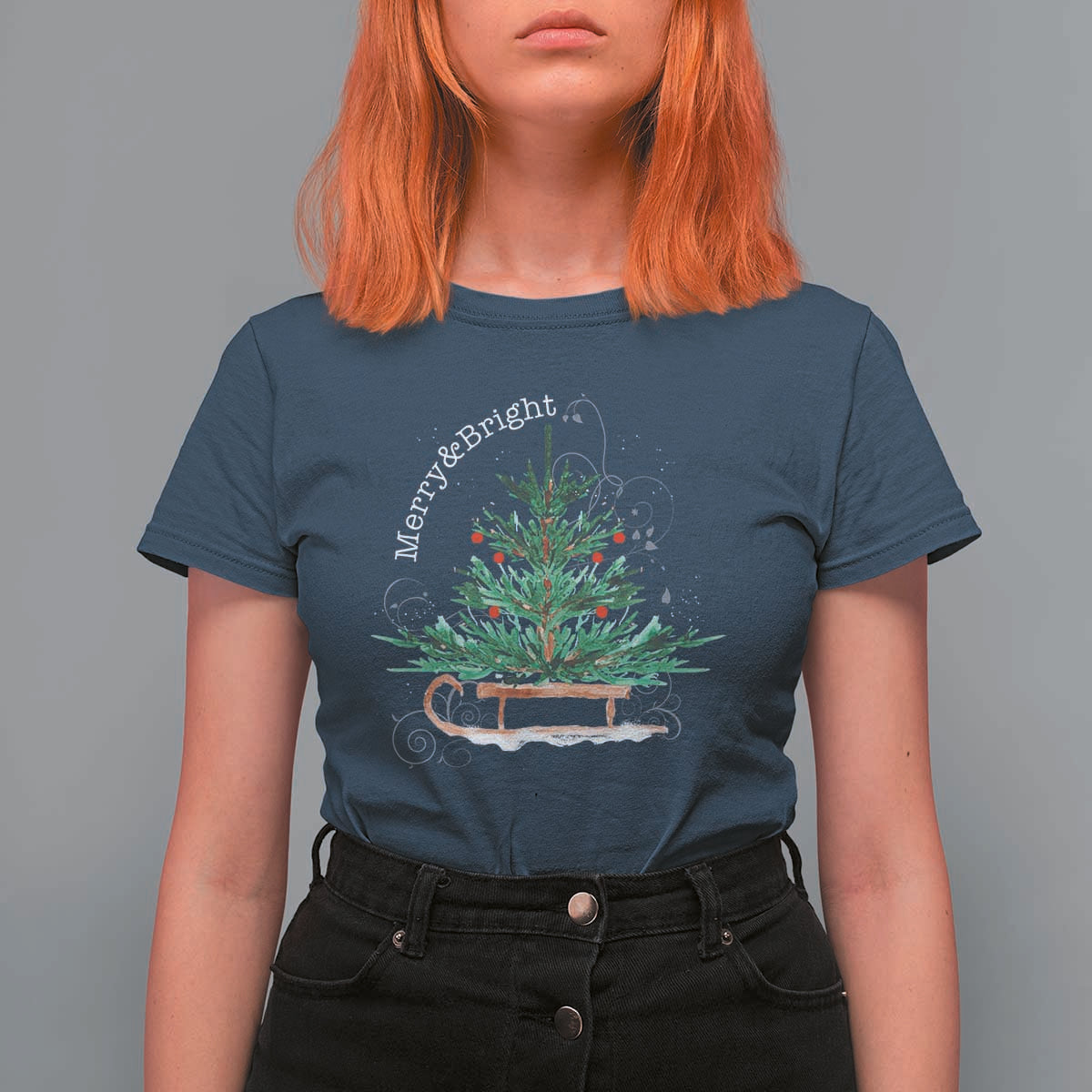 Merry & Bright Christmas Sleigh T Shirt For Women - Wonder Print Shop