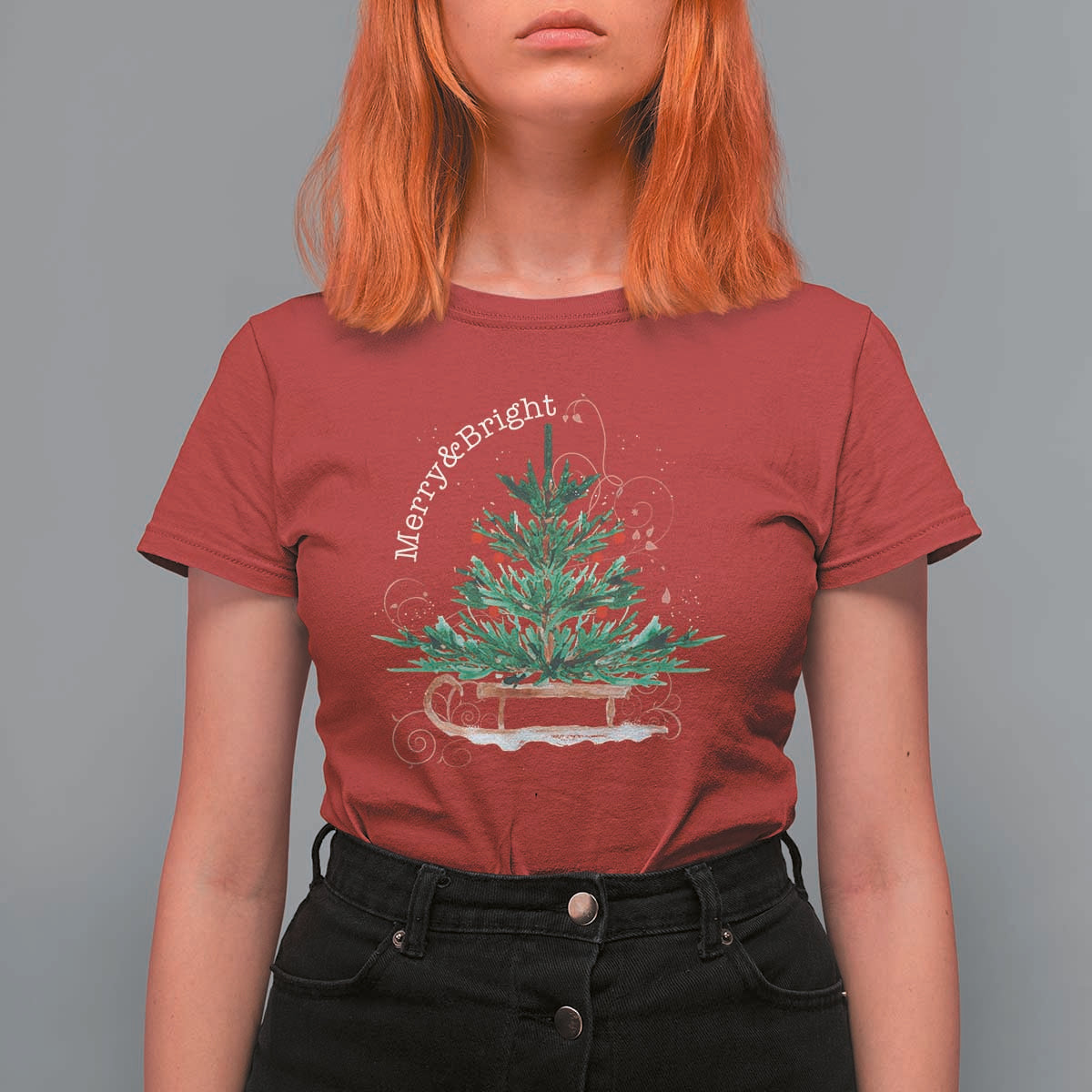 Merry & Bright Christmas Sleigh T Shirt For Women - Wonder Print Shop