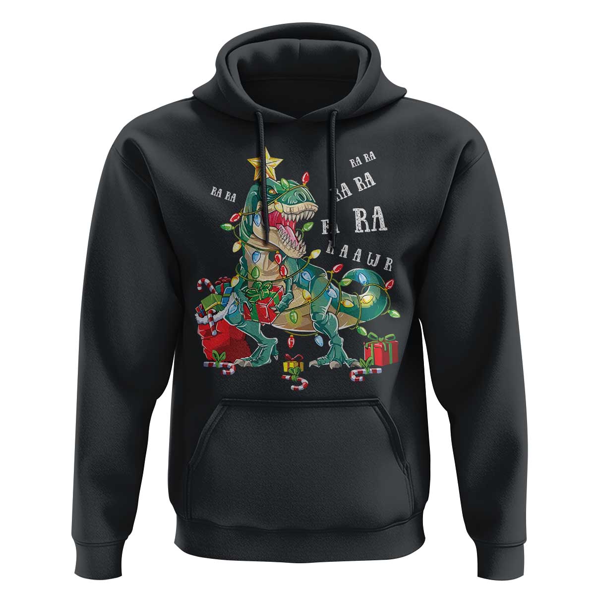 Dinosaur Christmas Hoodie Tree Lights Xmas Boys Men