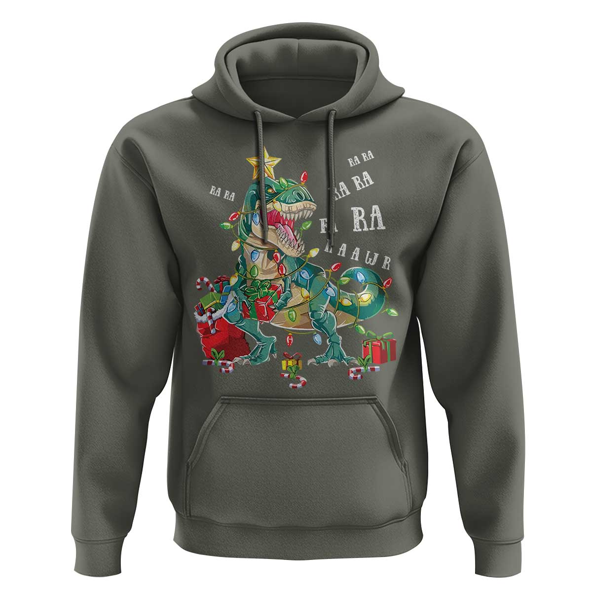 Dinosaur Christmas Hoodie Tree Lights Xmas Boys Men