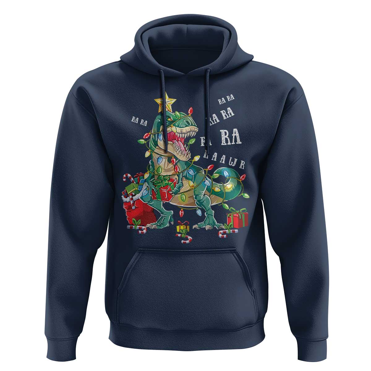 Dinosaur Christmas Hoodie Tree Lights Xmas Boys Men