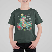 Dinosaur Christmas T Shirt For Kid Tree Lights Xmas Boys Men - Wonder Print Shop