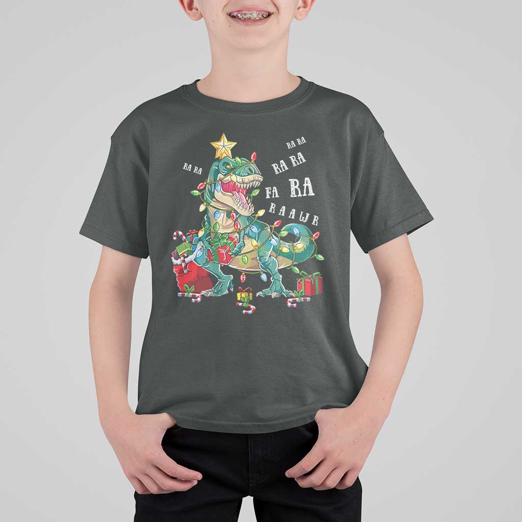 Dinosaur Christmas T Shirt For Kid Tree Lights Xmas Boys Men - Wonder Print Shop