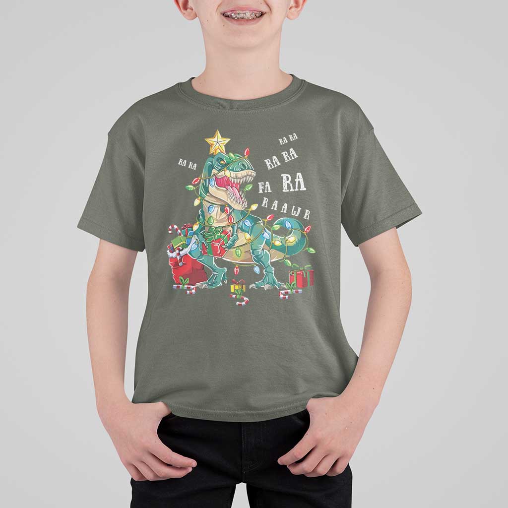 Dinosaur Christmas T Shirt For Kid Tree Lights Xmas Boys Men - Wonder Print Shop