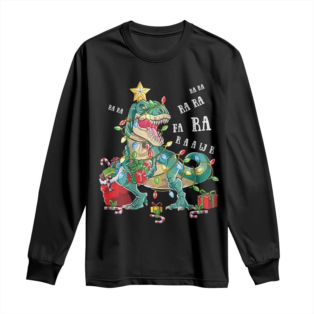 Dinosaur Christmas Long Sleeve Shirt Tree Lights Xmas Boys Men