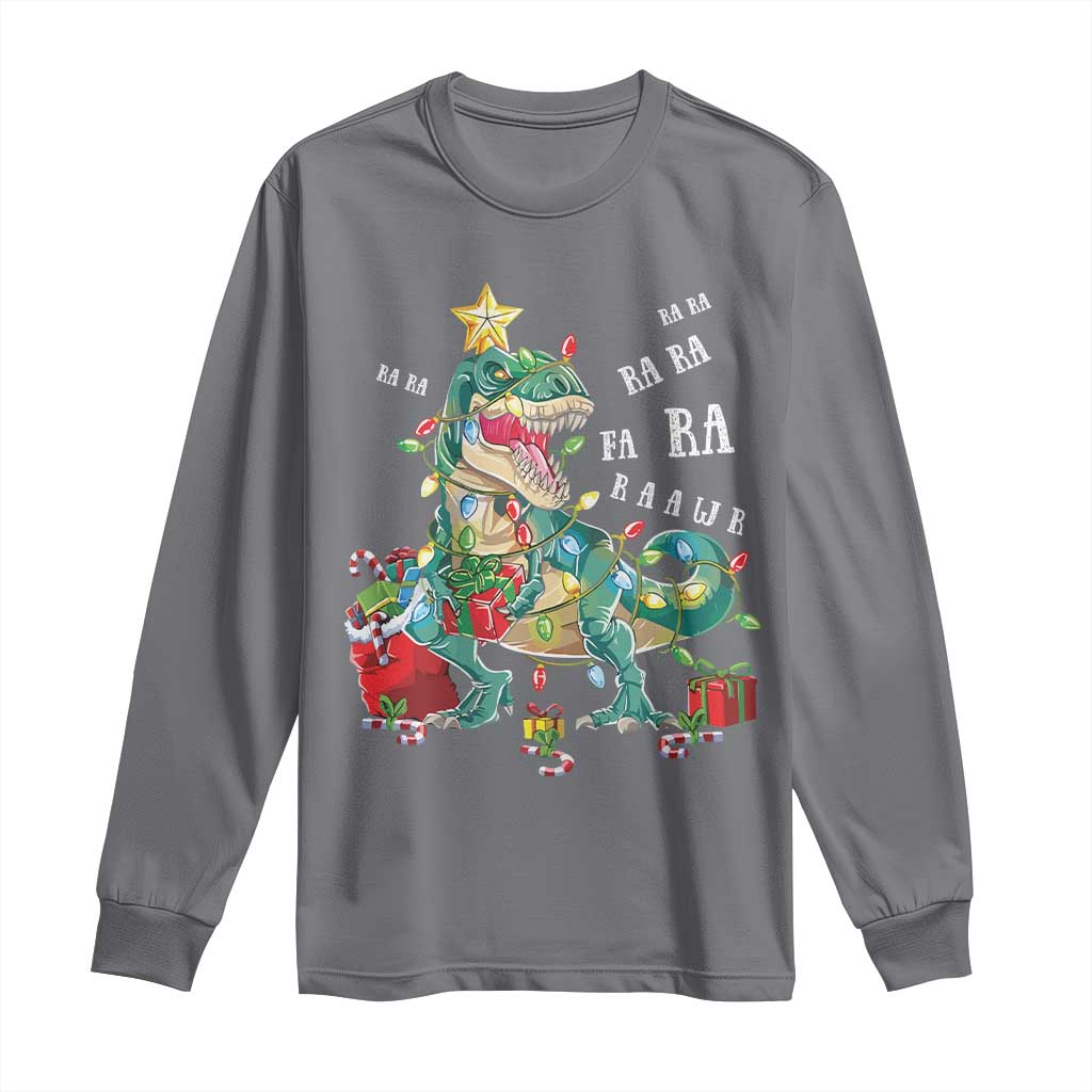 Dinosaur Christmas Long Sleeve Shirt Tree Lights Xmas Boys Men