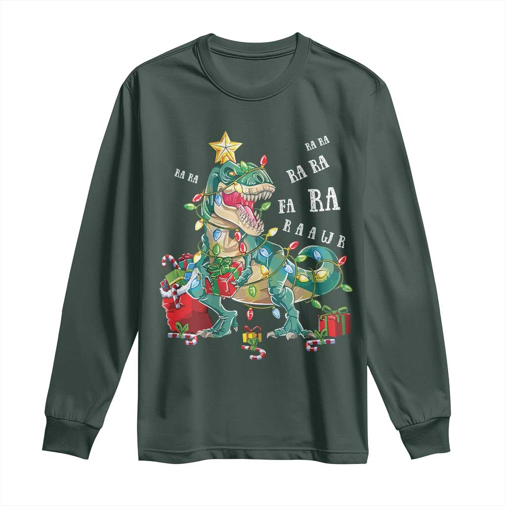 Dinosaur Christmas Long Sleeve Shirt Tree Lights Xmas Boys Men