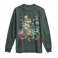 Dinosaur Christmas Long Sleeve Shirt Tree Lights Xmas Boys Men