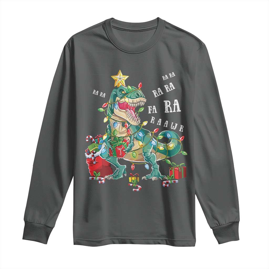 Dinosaur Christmas Long Sleeve Shirt Tree Lights Xmas Boys Men