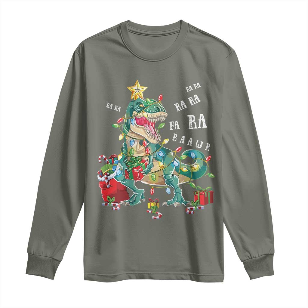 Dinosaur Christmas Long Sleeve Shirt Tree Lights Xmas Boys Men