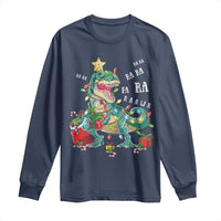 Dinosaur Christmas Long Sleeve Shirt Tree Lights Xmas Boys Men
