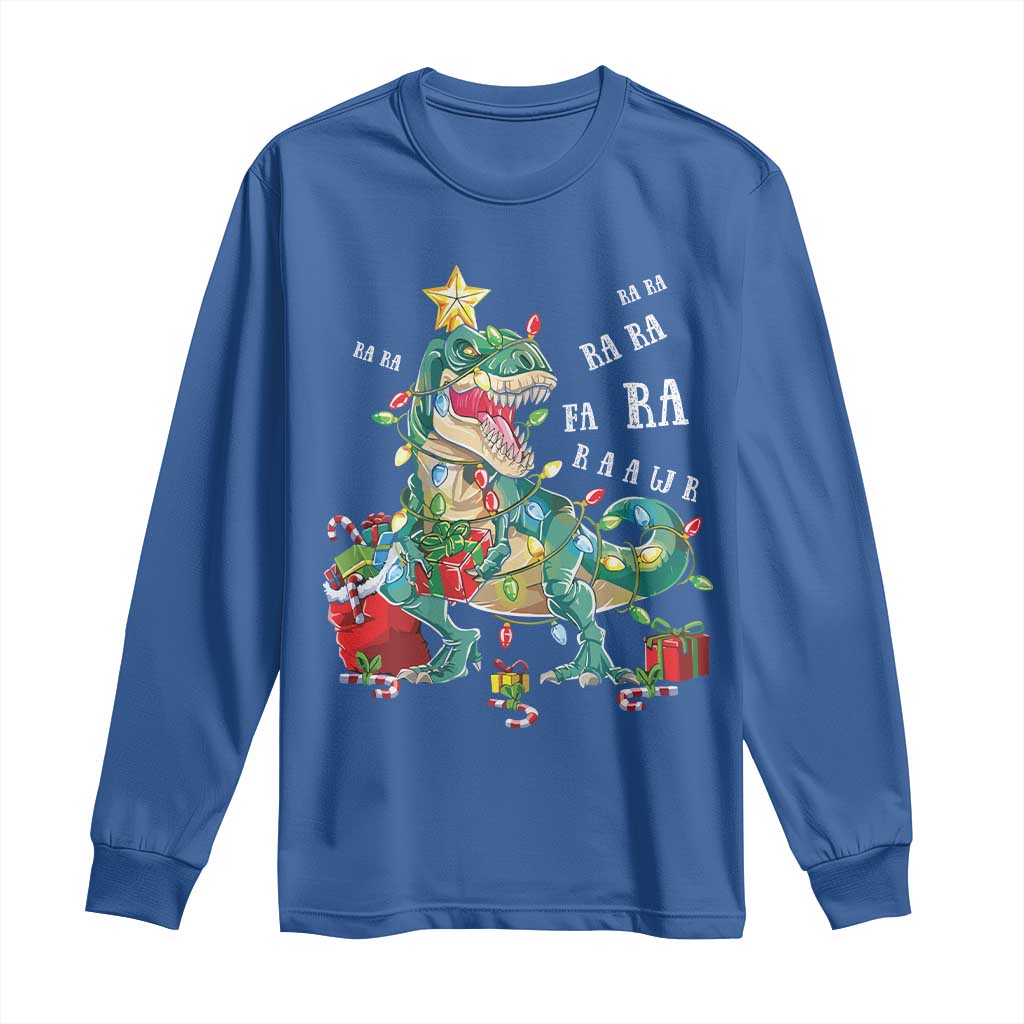 Dinosaur Christmas Long Sleeve Shirt Tree Lights Xmas Boys Men