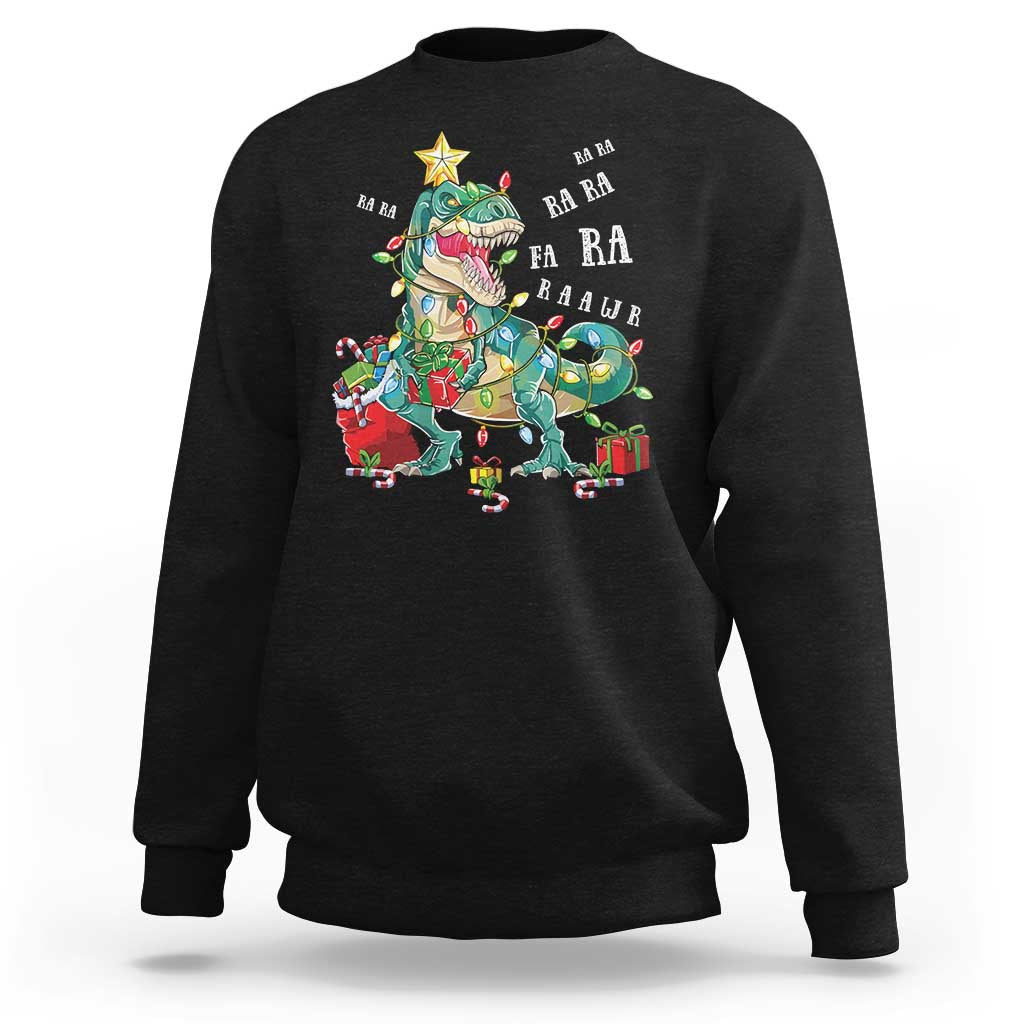 Dinosaur Christmas Sweatshirt Tree Lights Xmas Boys Men - Wonder Print Shop