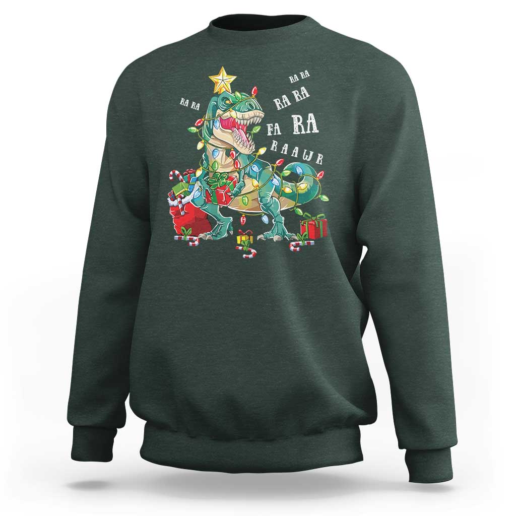 Dinosaur Christmas Sweatshirt Tree Lights Xmas Boys Men - Wonder Print Shop